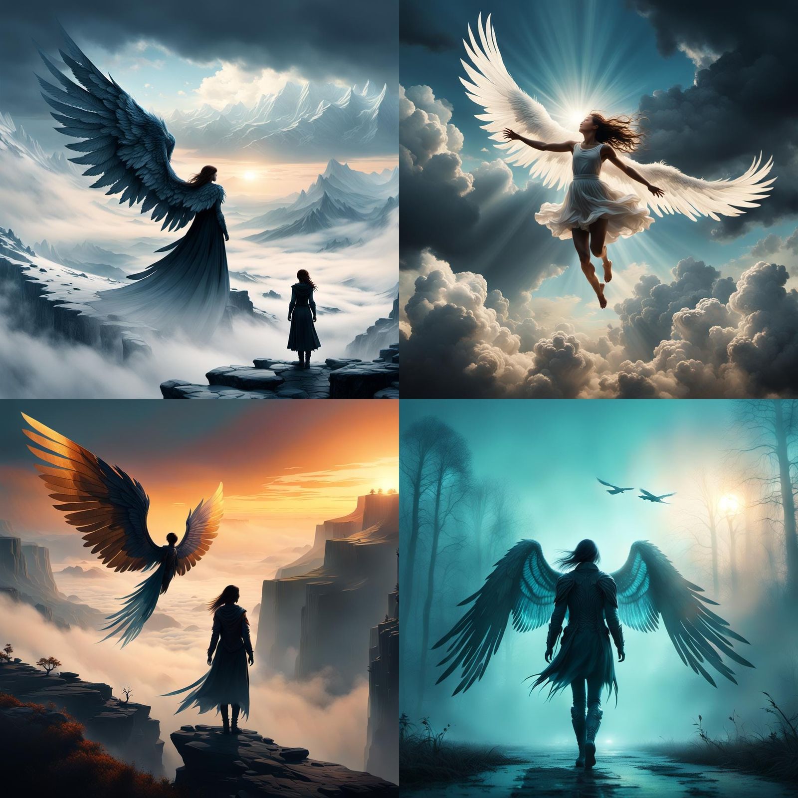 Winged Silhouette in Dramatic Digital Painting