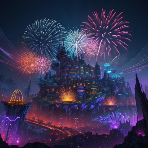 Futuristic Neon Theme Park in 3D Digital Art