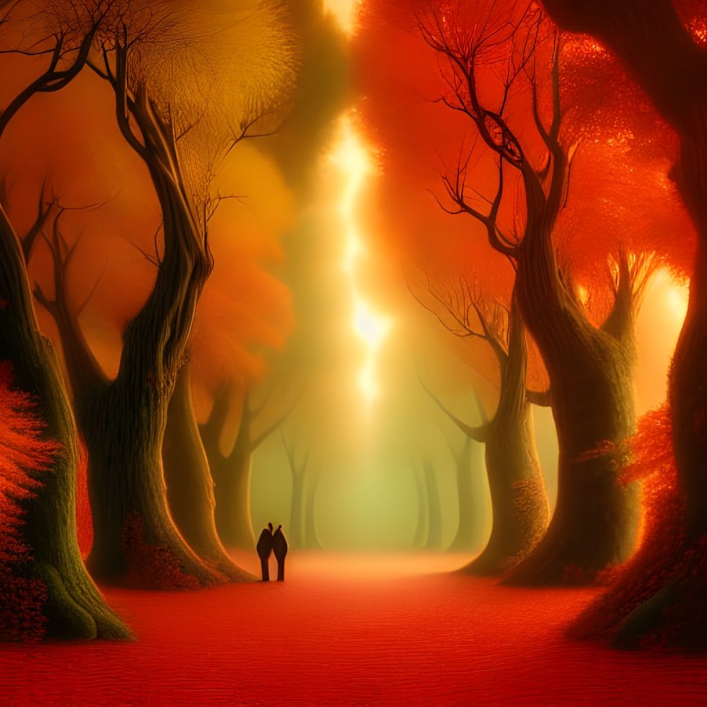 Enchanted Autumn Forest Tree Tunnel at Sunset