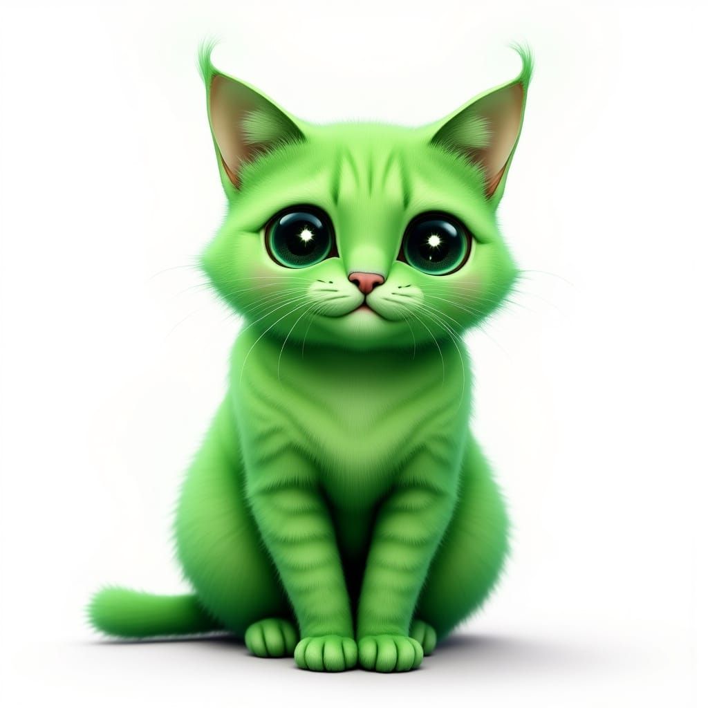 Meme-Style Alien Green Cat for T-Shirt Print