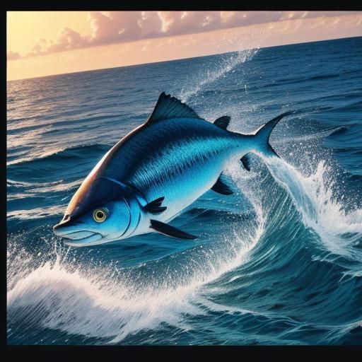 Happy Marlin Fish Swimming in Golden Sunlight