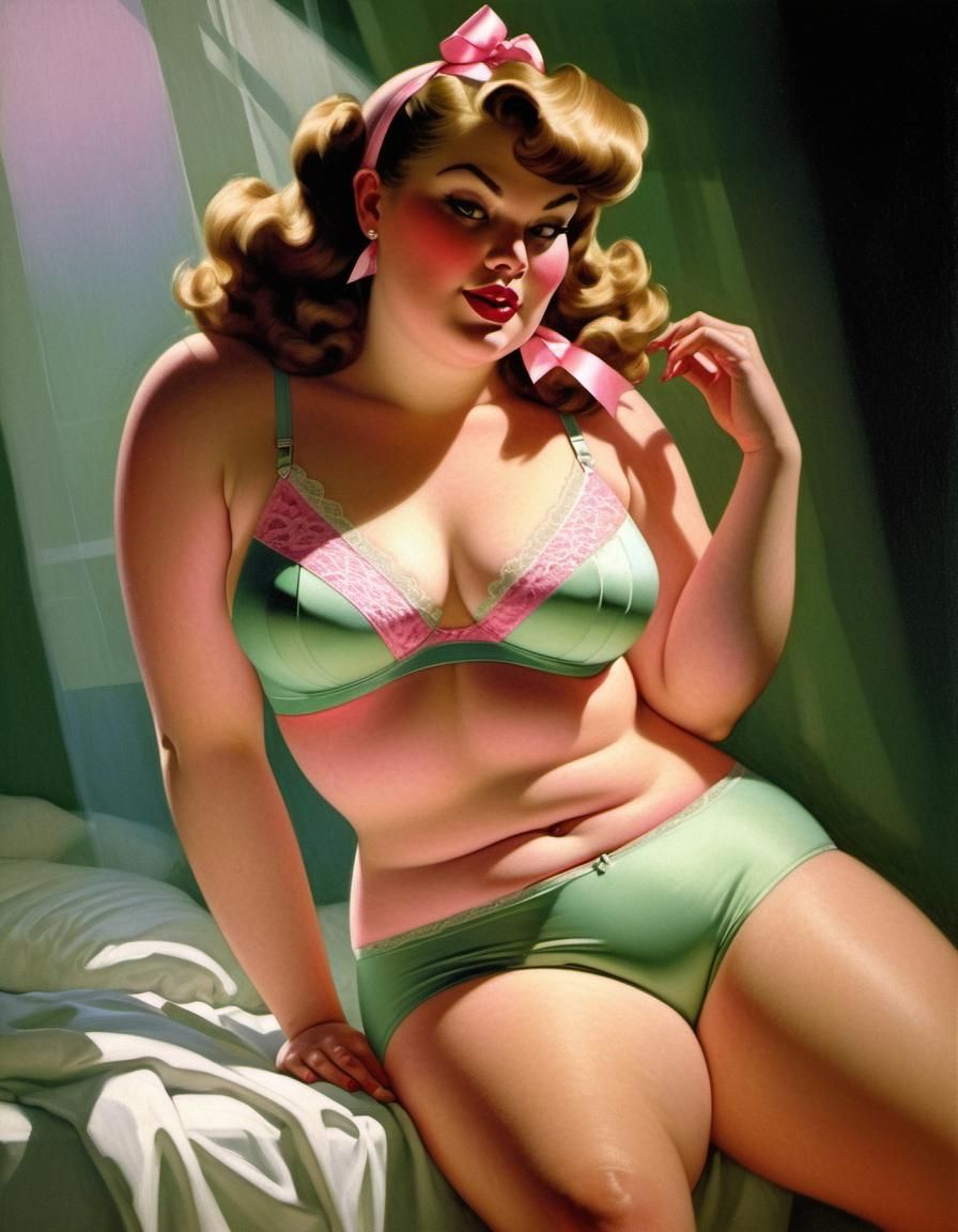 Plus-Size Woman in Underwear with Chiaroscuro Lighting