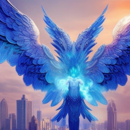 Blue Crystal Phoenix: Epic Digital Matte Painting