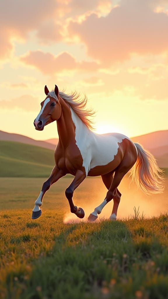 Horse Galloping at Golden Hour in Graffiti Art Style
