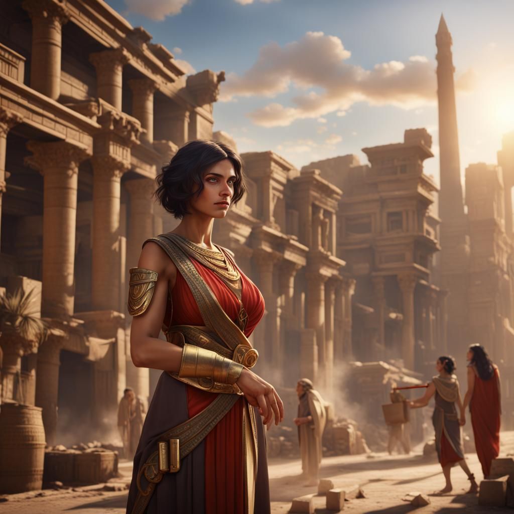 Roman Woman Trading in Egyptian City: Detailed Matte Paintin...