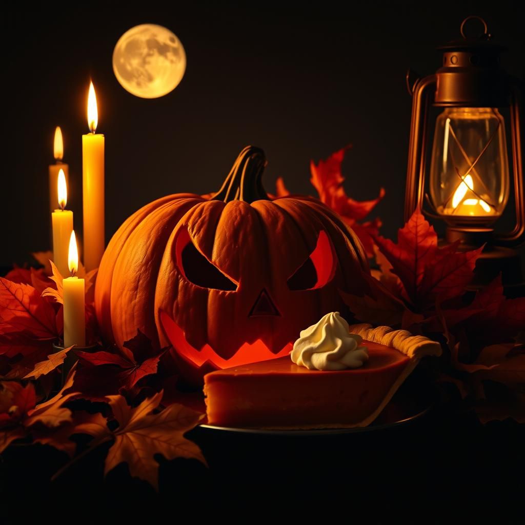 Halloween Still Life with Pumpkin and Autumnal Colors