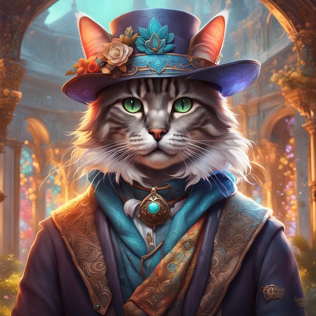 Bohemian Cat Portrait in Digital Art Style