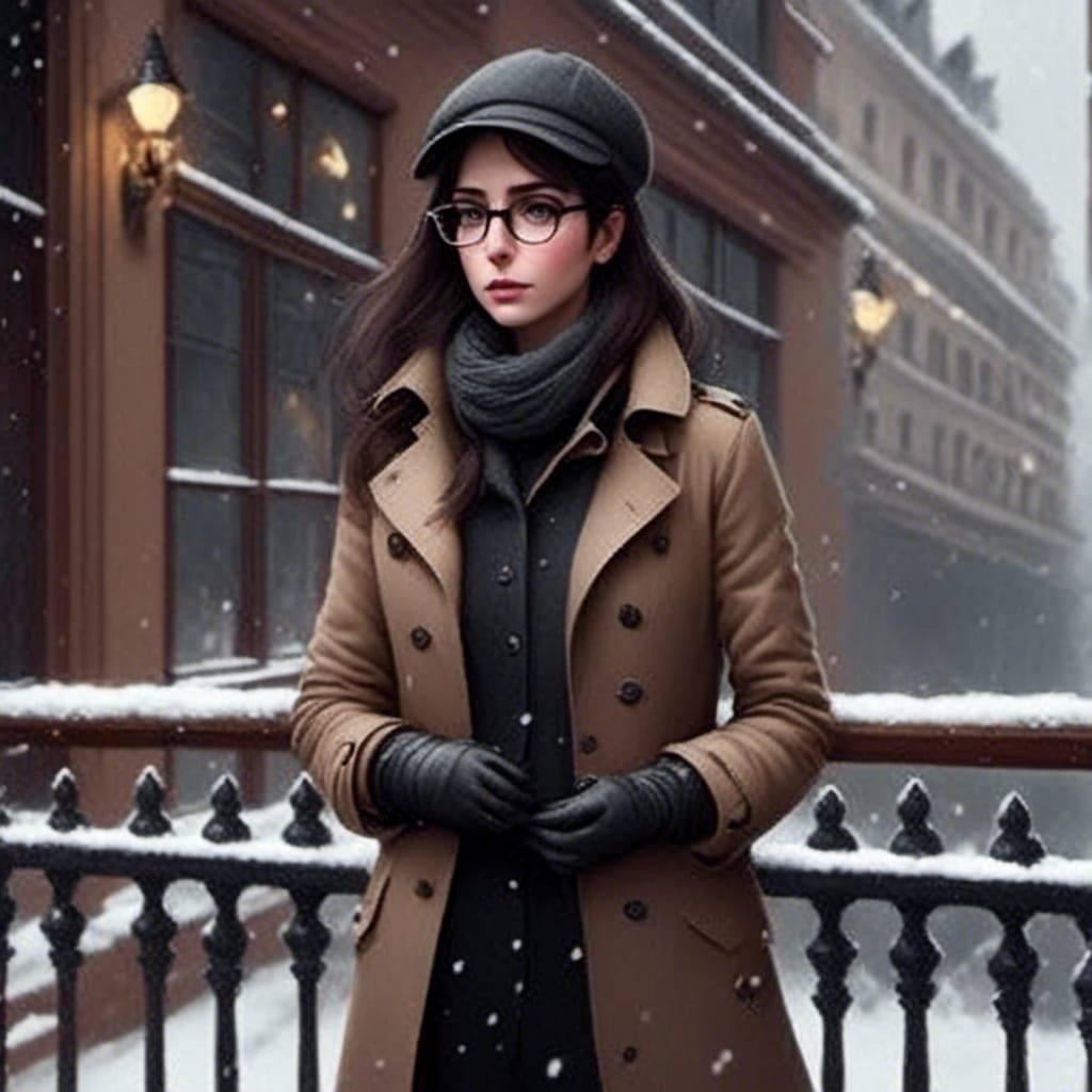 Person on Balcony in Snowfall