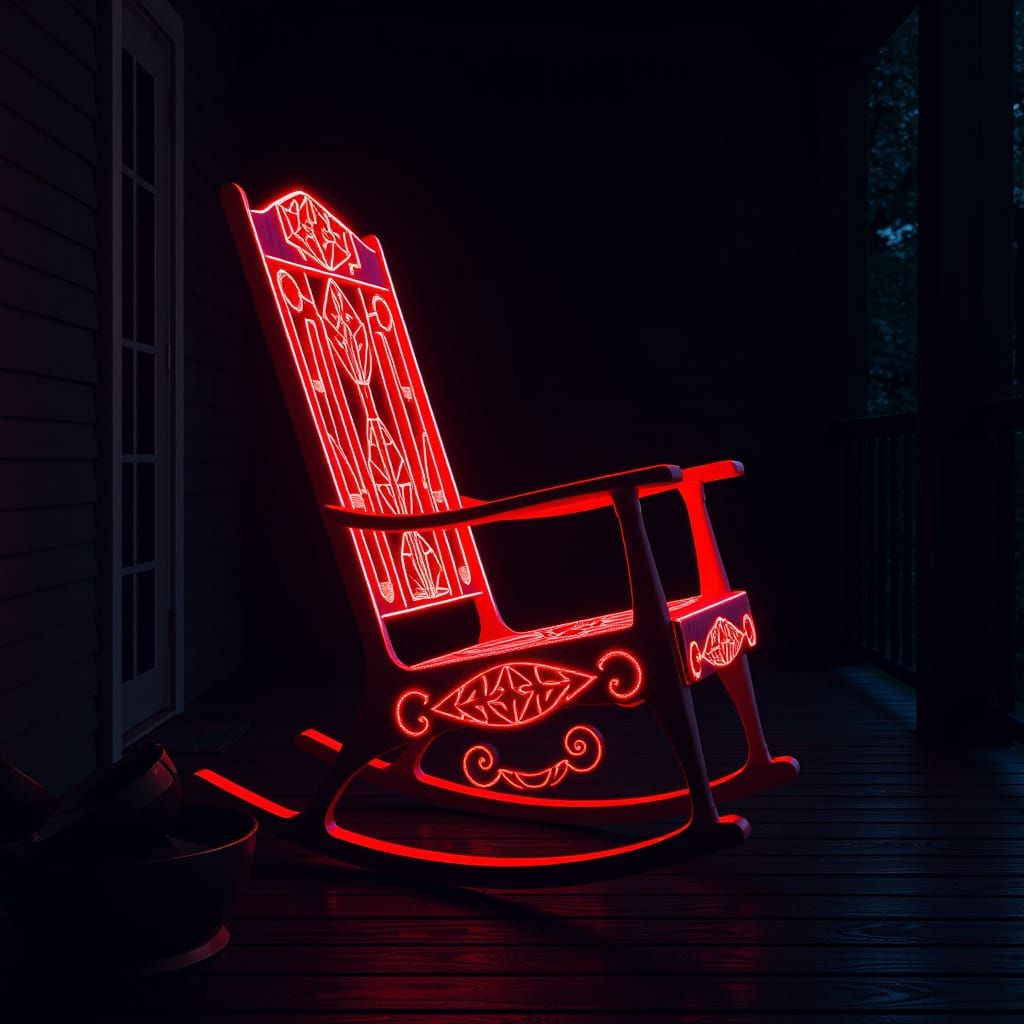 Geometric Neon Red Rocking Chair in Pop Art Style