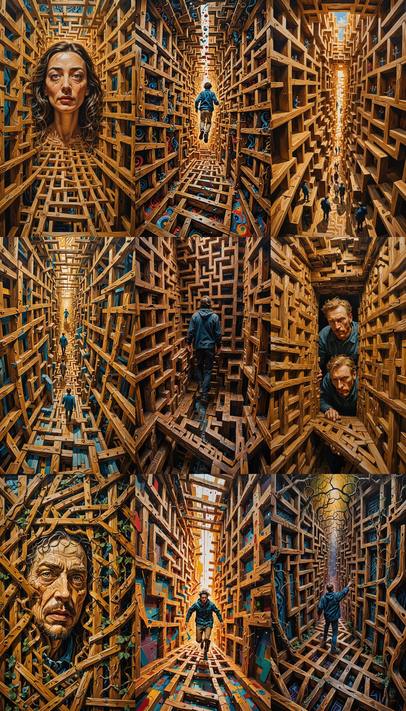 Hyperrealistic Action Painting: Inside a Wooden Maze