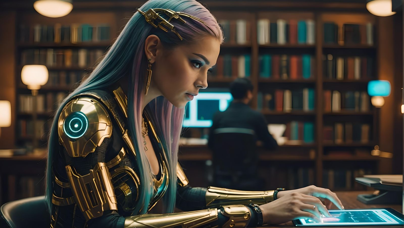 Anime-Style Human and Android Collaboration in Library