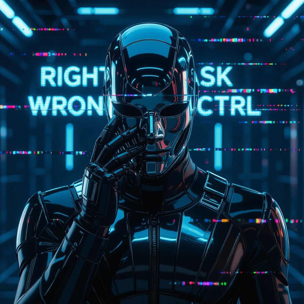 Cyberpunk Figure With Glitch Effects and Mask