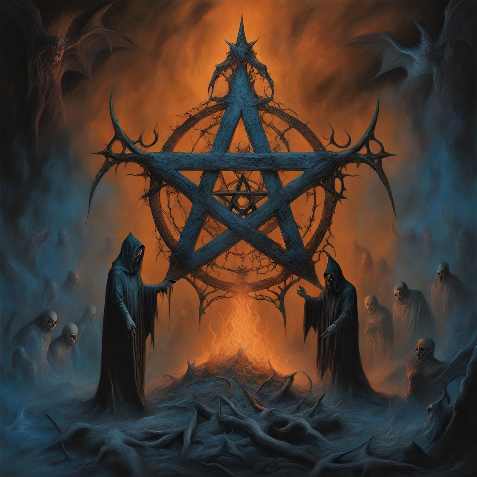 Hellish Satanic Pentagram in Eerie Magazine Style