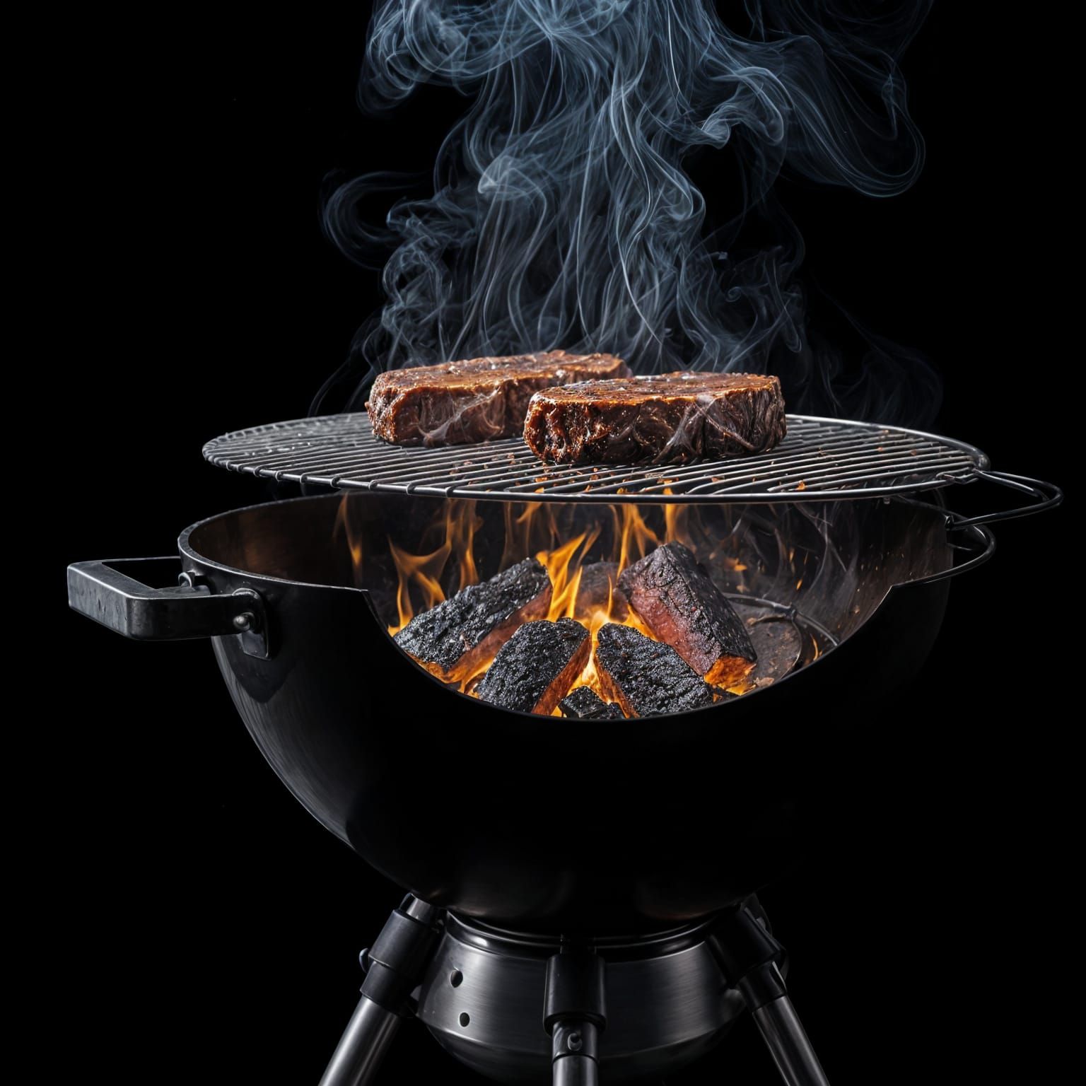 Barbecue Cross Section with Steaks and Glowing Coals