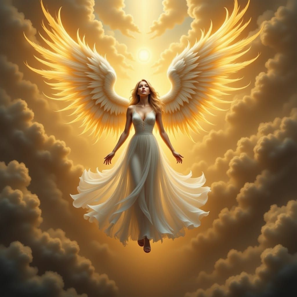 Surreal Angelic Being Radiates Golden Light in Ethereal Glow