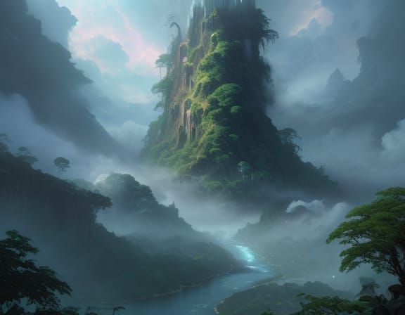 Floating Island in Cosmic Galaxy, Surrealistic Digital Art