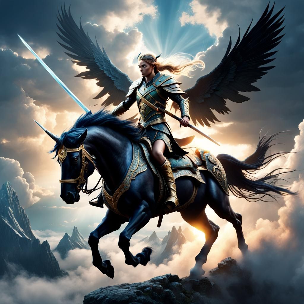 Epic Fantasy Battle: Elf on Griffin vs Fairy on Unicorn