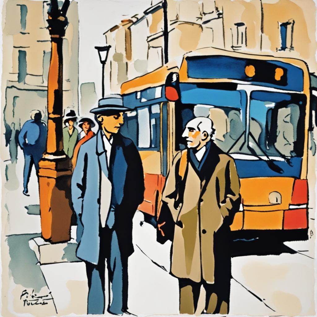 Urban Life Scene in Gouache Impasto Style