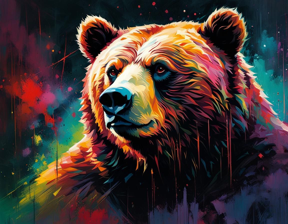 Detailed Portrait of Bear in Rose, Fine Art