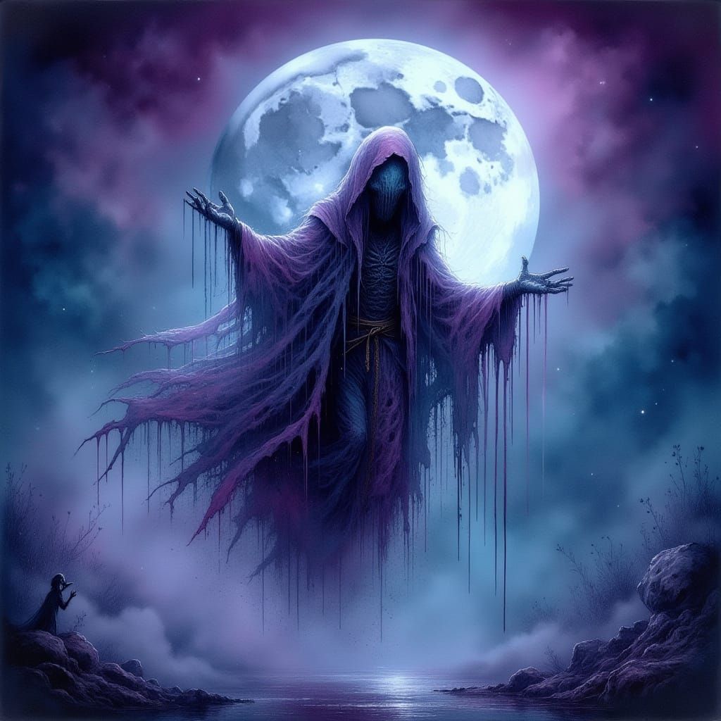 Ethereal Wraith Floating Under Full Moon