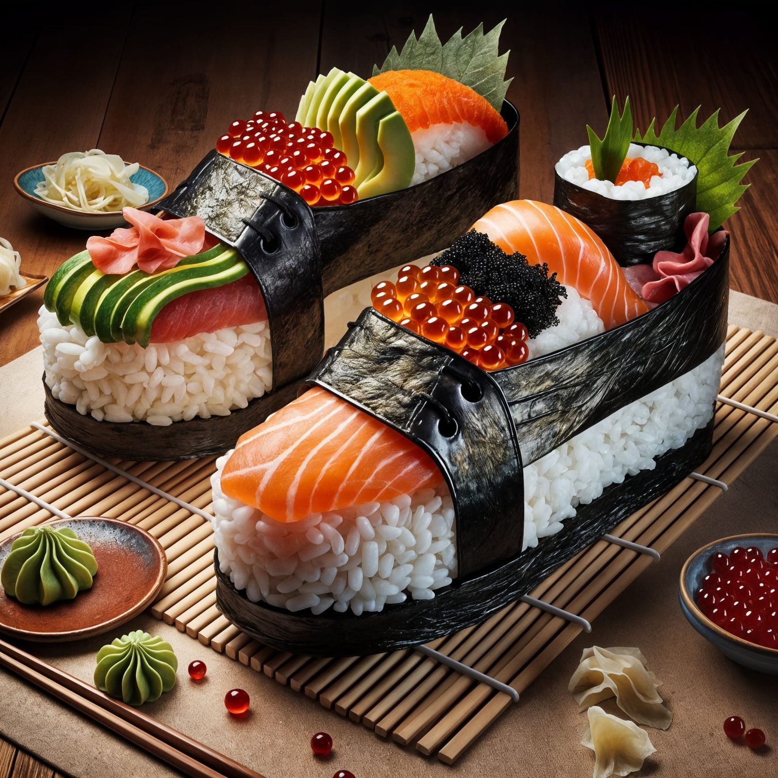 Sushi Shoes on Bamboo Mat