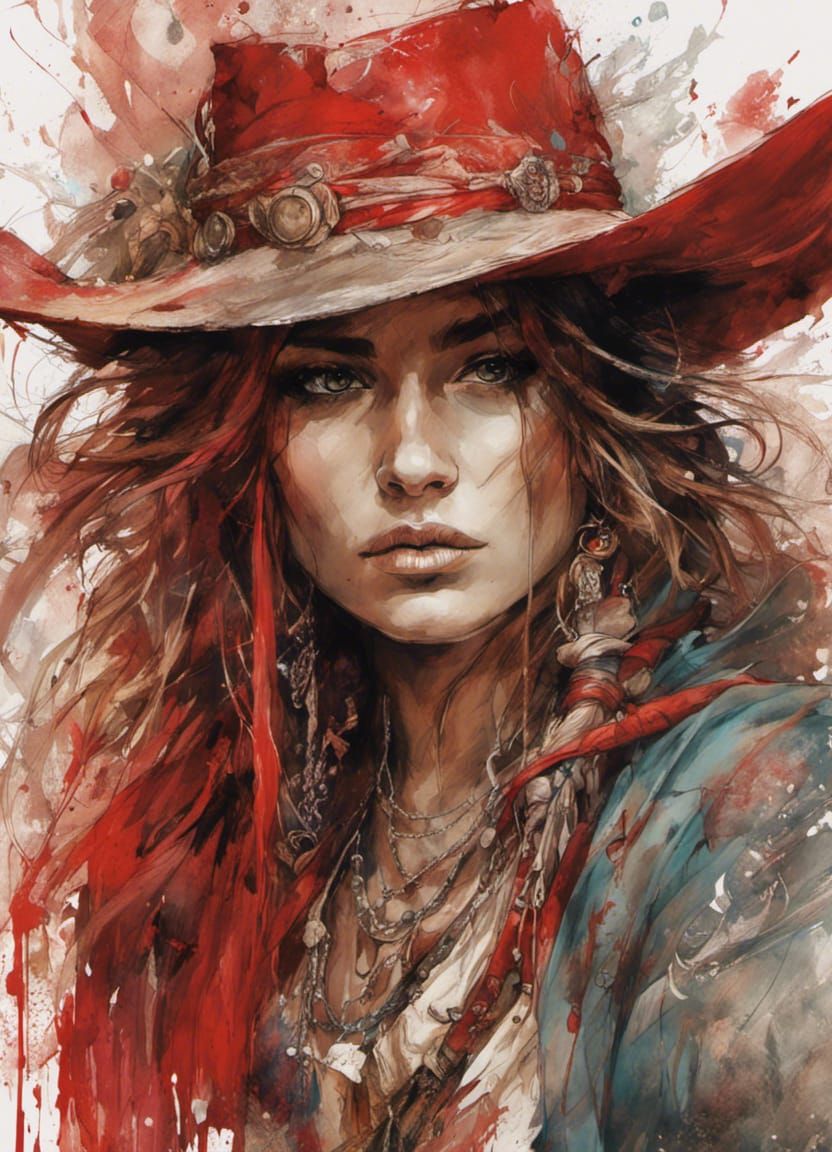 Chaotic Cowgirl Deity in Digital Art Style