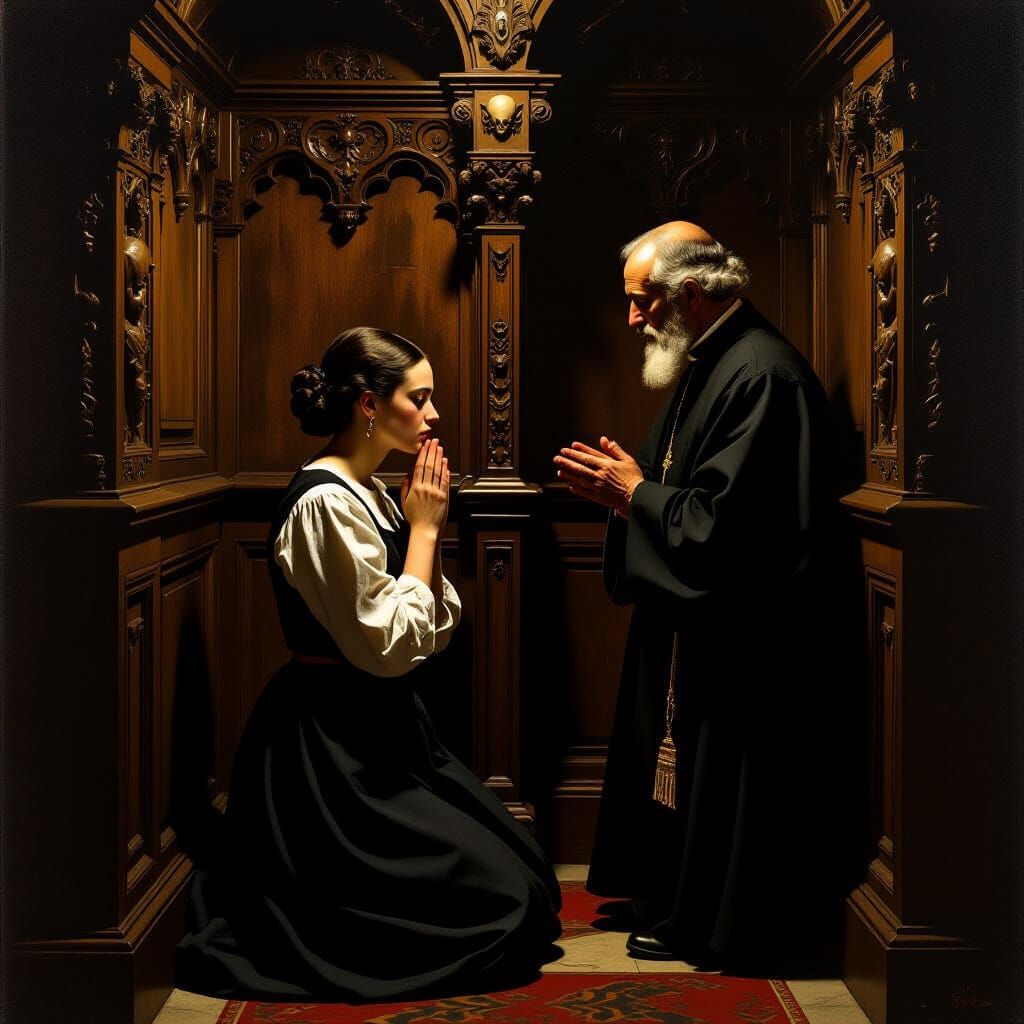 Confessional Scene in Dramatic Baroque Style