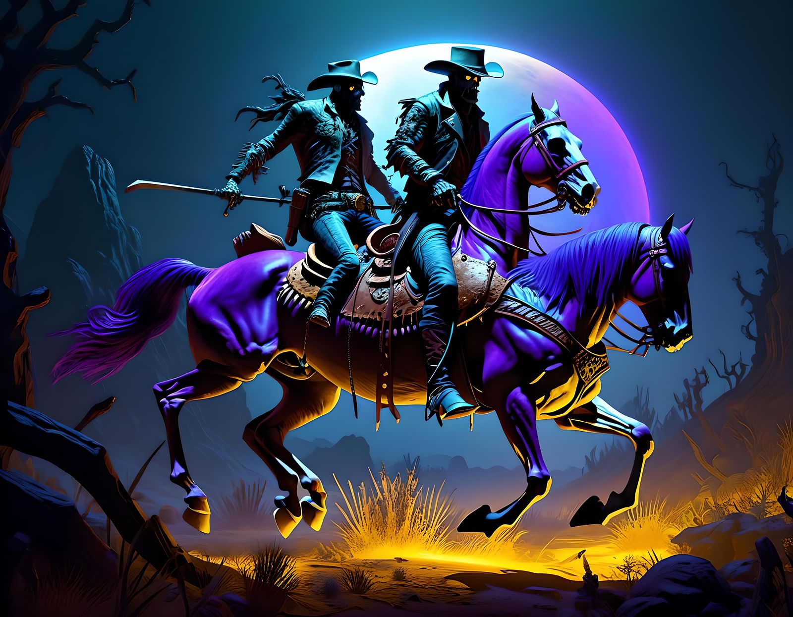Zombie Cowboy on Skeletal Horse: Dark Fantasy Art