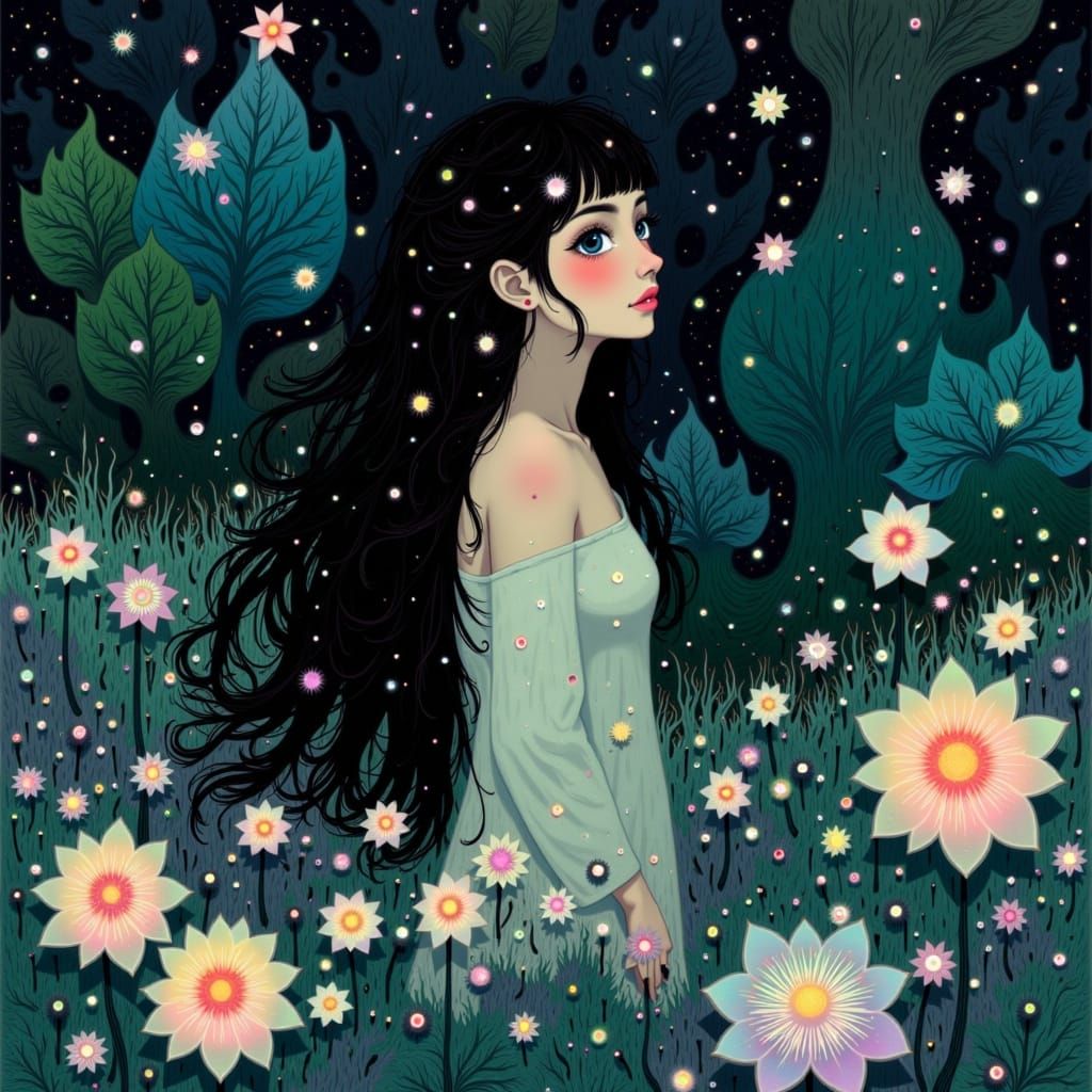 Bioluminescent Beauty in Ukiyo-e Style