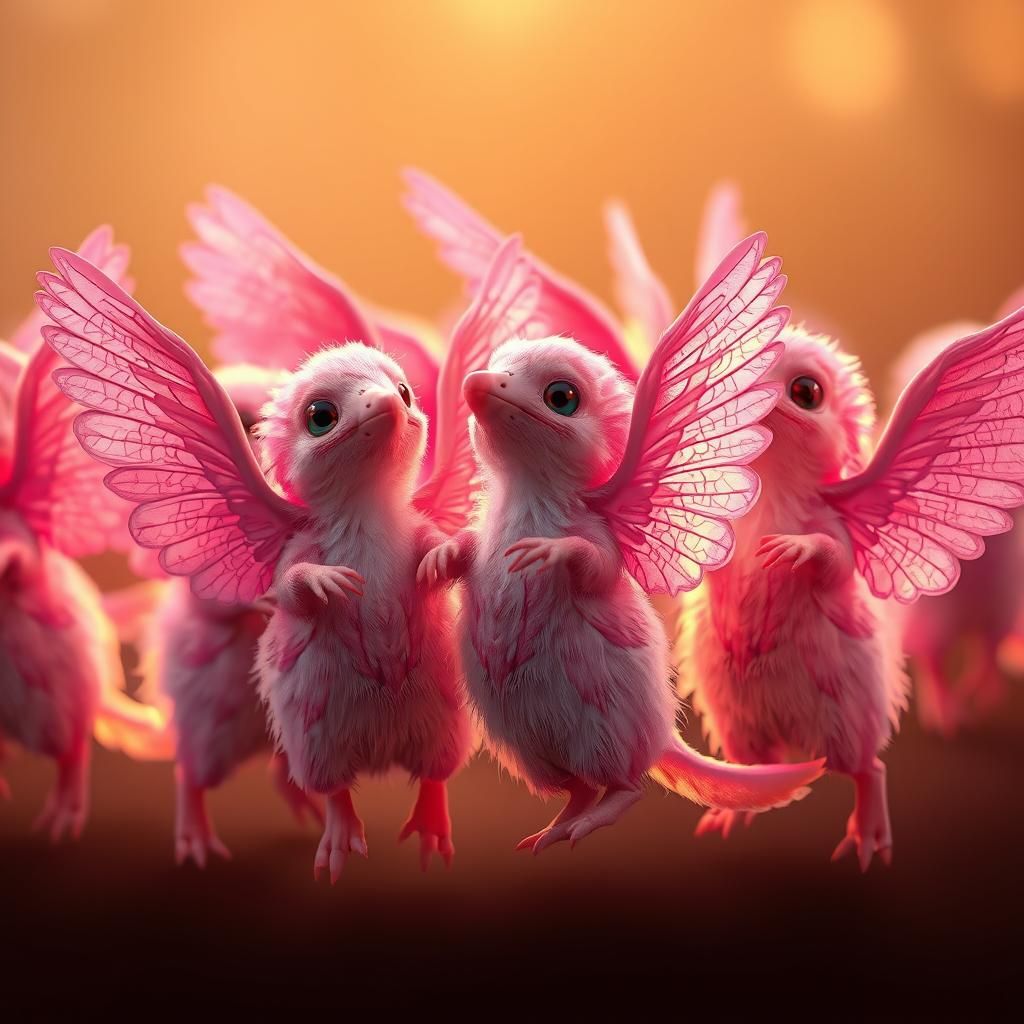 Pink Winged Platypuses Dancing: Hyper-Realistic Image