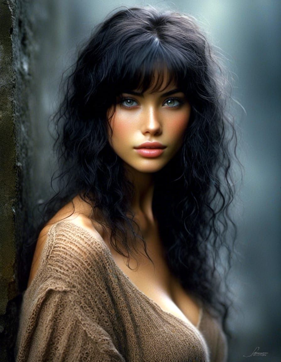 Detailed Portrait of Woman with Blue-Black Hair