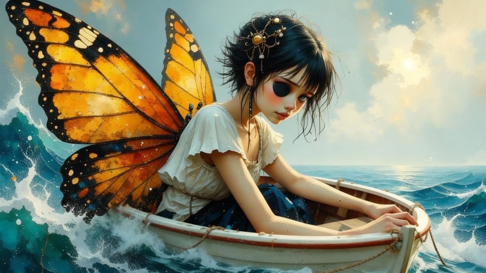 Pirate Fairy with Butterfly Wings in Oil Paint Style