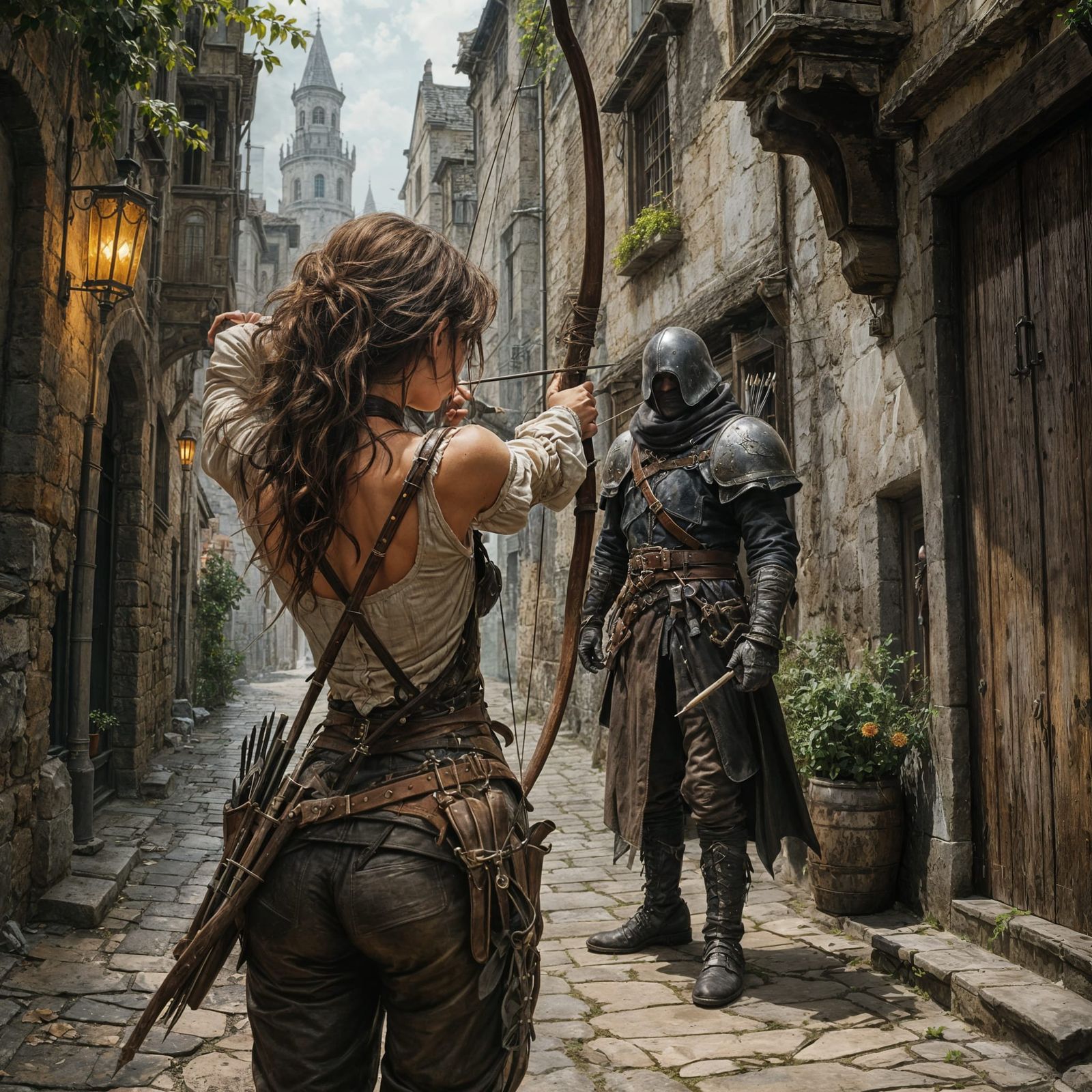 Dark Fantasy Thief in Medieval City Alleyway