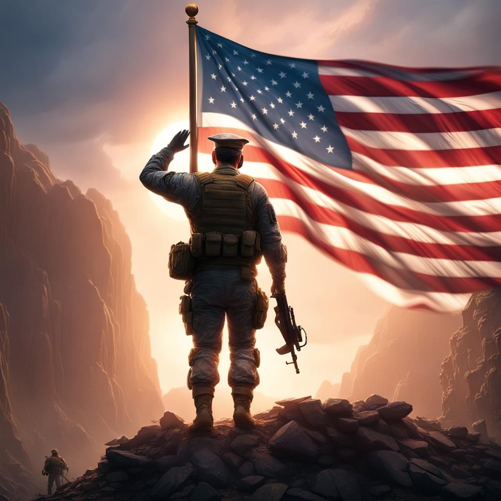Veteran Saluting Flag: Detailed Matte Painting