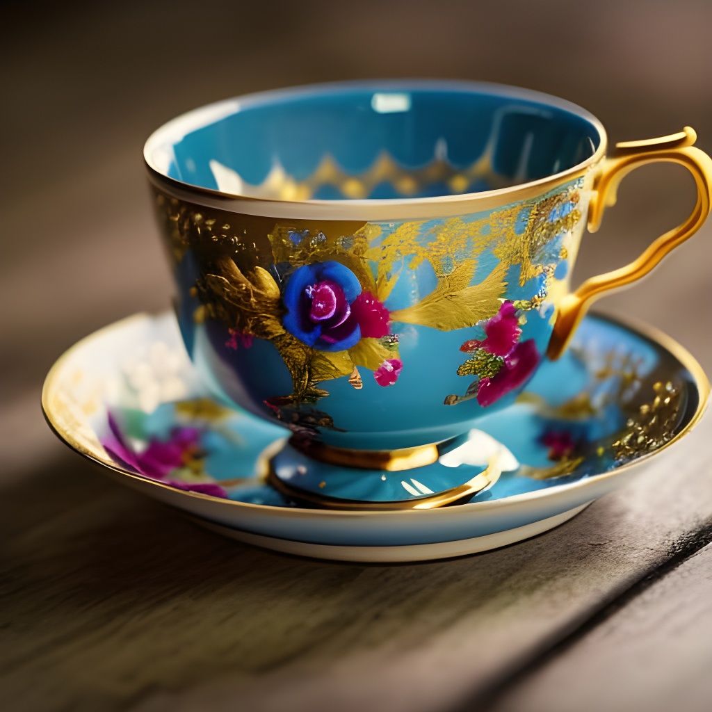 Vintage Teacup with Blue Floral Decor