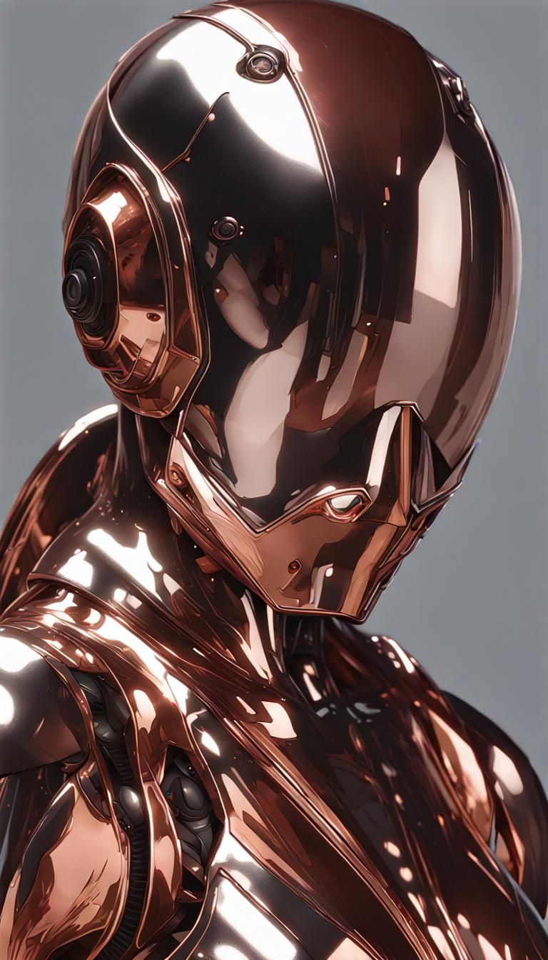 Chrome Mecha Robot Emerges from Maze in Anime Style