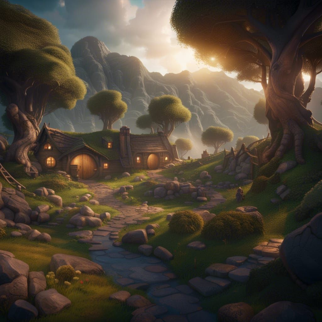 Hobbits in the Shire: Fantasy Landscape in 8K