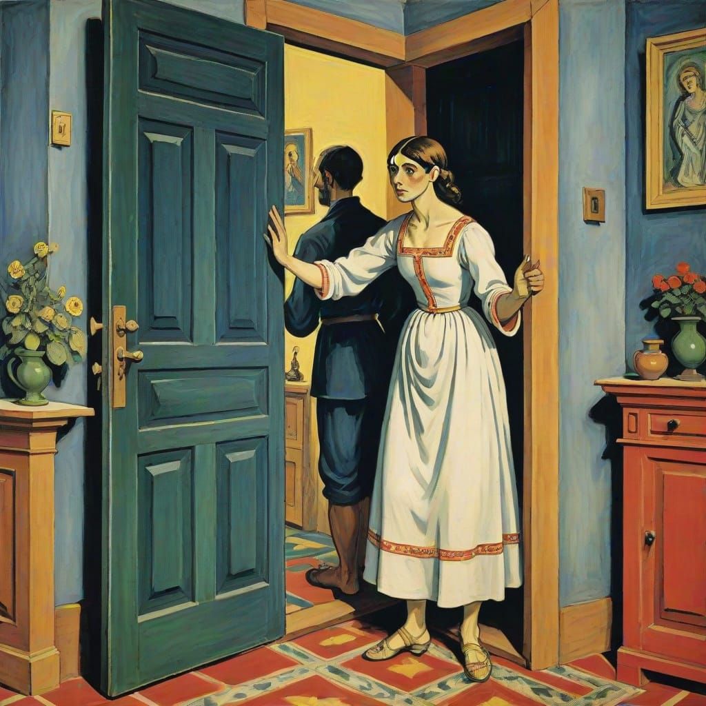 Retro Illustrations of a Person at a Door