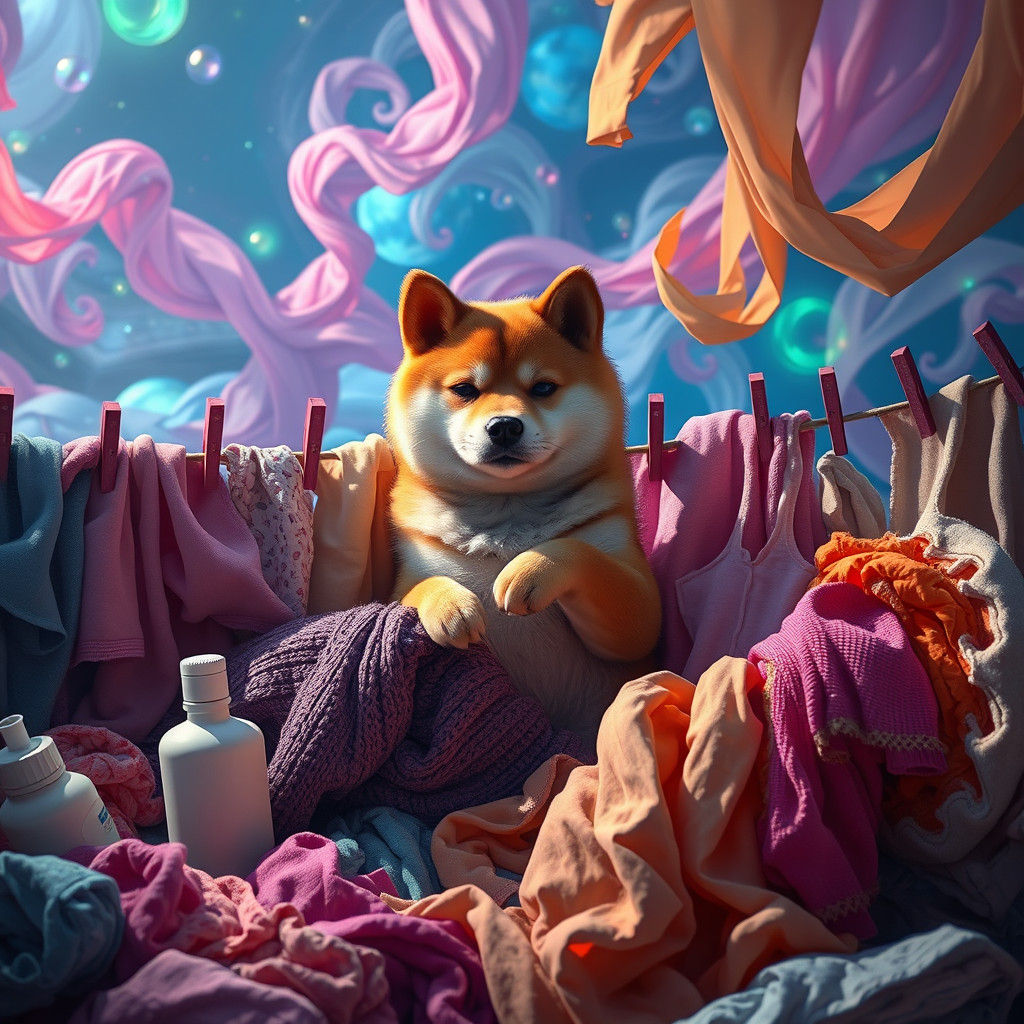Shiba Inu's Whimsical Laundry Day: Hyper-Realistic Concept A...