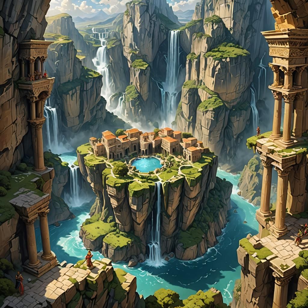 Greek Gods in Mythical Realm with Floating Islands