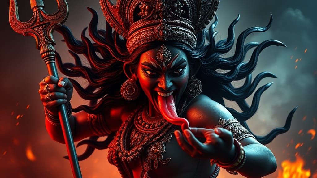 Dark-Skinned Goddess in Fierce Tandav Dance