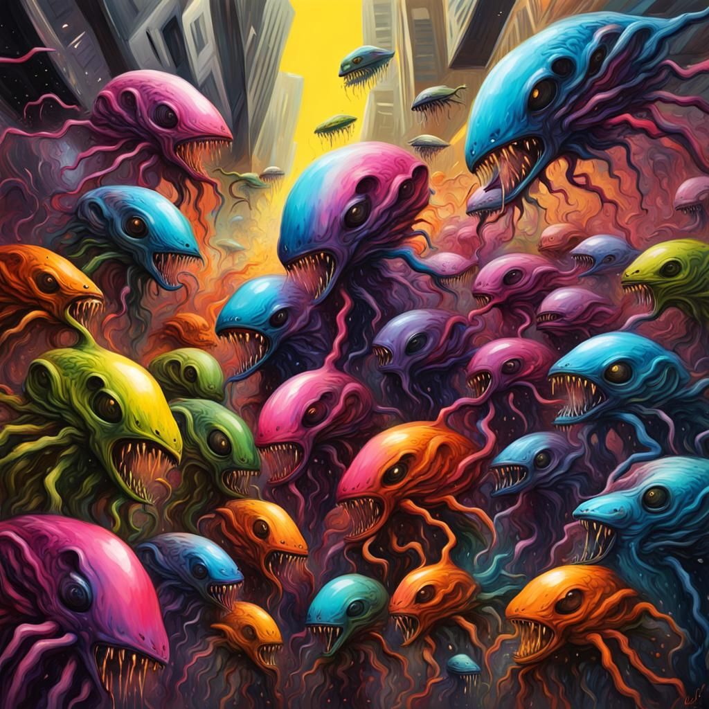 Alien Swarm Fight in Graffiti Art Style