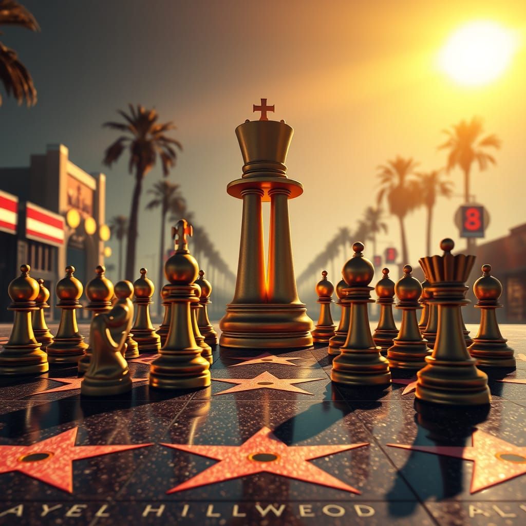 Chess Pieces as Actors on Hollywood Walk of Fame