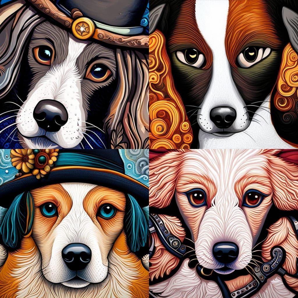 Steampunk Dog Portrait Fabric Quilt Art