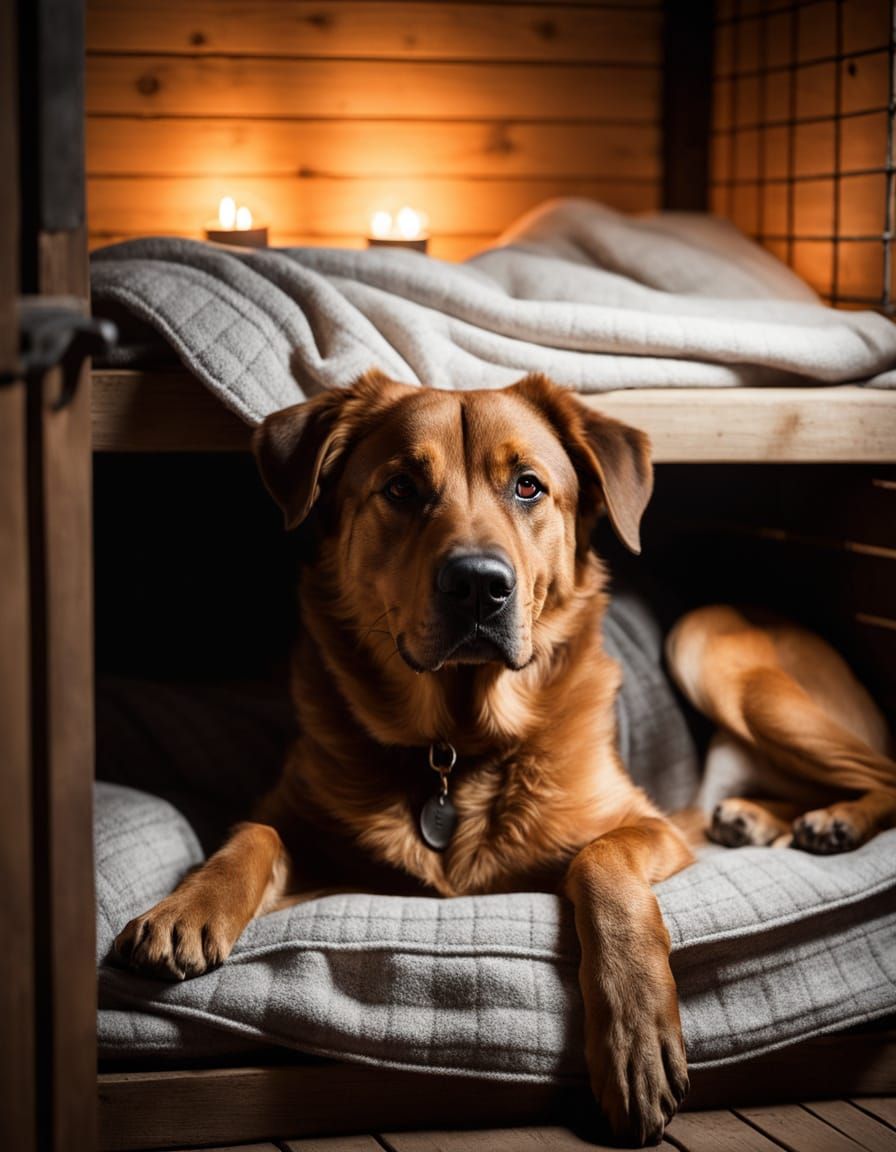 Peaceful Brown Dog Sleeping in Cozy Kennel