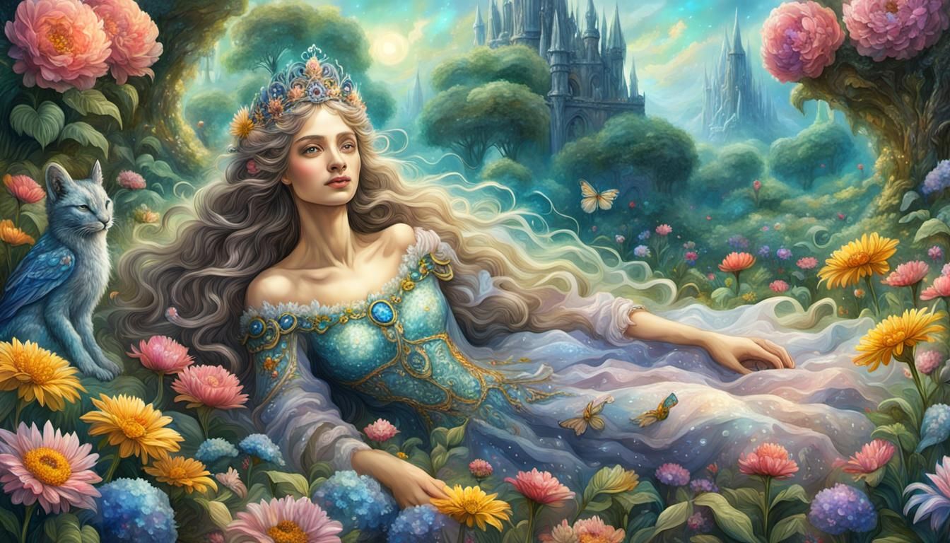 Mythological Princess in Flower Garden Concept Art