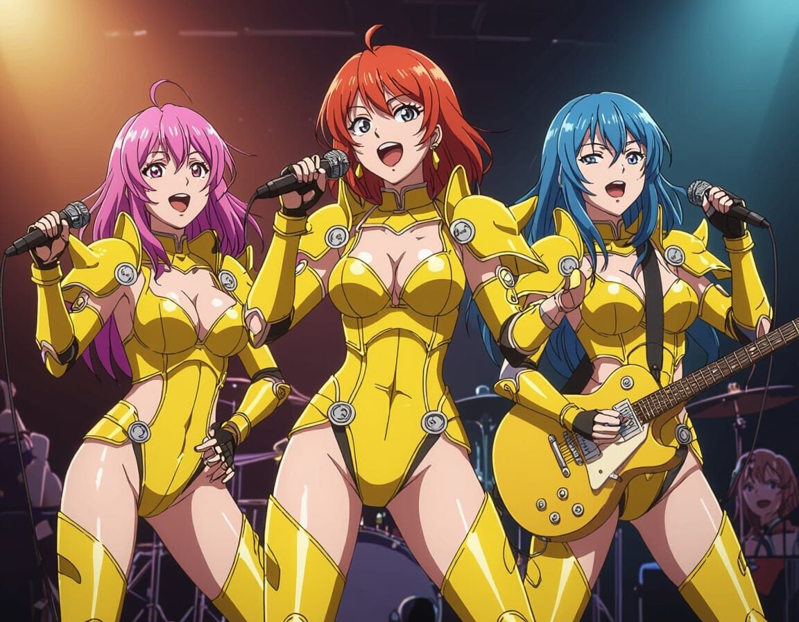 Banana Armored Women's Rock Band in Anime Style
