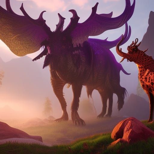 Fantastical Animals in Detailed Matte Painting