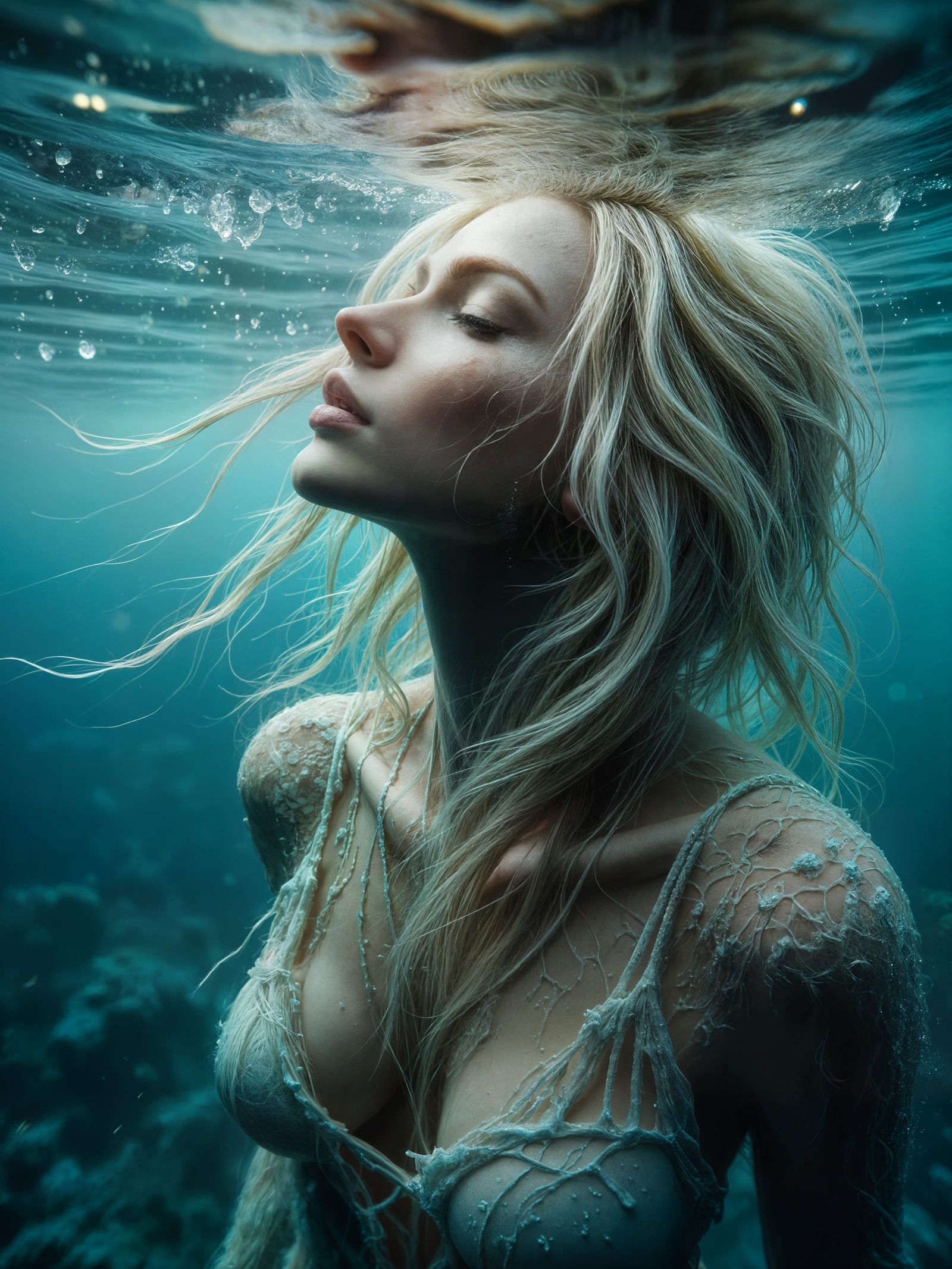Underwater Portrait of a Blonde Woman in Cinematic Style
