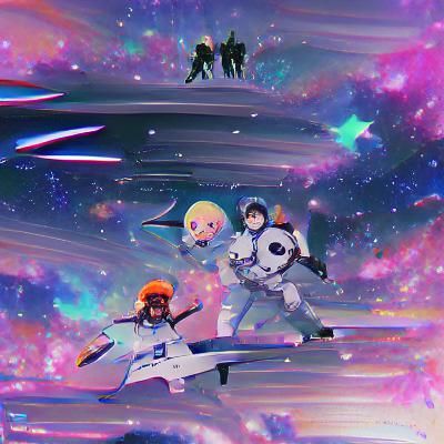 Anime Space Crew in Spaceship Control Room